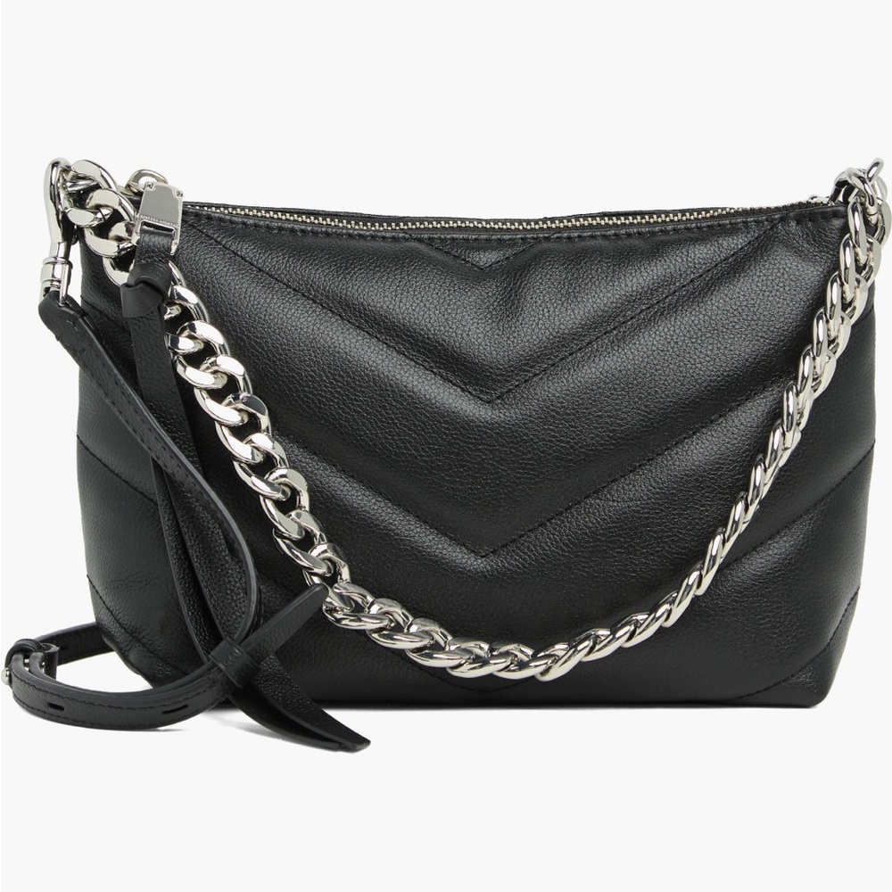Rebecca Minkoff Edie Black Leather Crossbody Bag Silver Chain